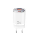 XO väggladdare CE21 PD 30W 1x USB-C 1x USB vit + USB-C – USB-C-kabel