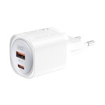 XO väggladdare CE21 PD 30W 1x USB-C 1x USB vit + USB-C – USB-C-kabel