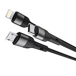XO-kabel NB254 6-i-1 USB – USB-C + USB-C + microUSB + Lightning 1,2 m svart