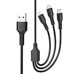 XO-kabel NB230 3w1 USB – Lightning + USB-C + microUSB 1,0 m 2,4 A svart