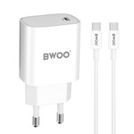 BWOO CDA159 PD väggladdare 1x USB-C-port + USB-C 20W vit