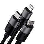 Baseus kabel 3in1 StarSpeed USB – micro USB + Lightning + USB-C 1,2 m 3,5A svart