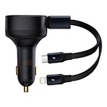 Baseus biladapter Enjoyment Retractable 2w1 30W svart med kabel 1x USB-C 1x Lightning