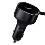 Baseus biladapter Enjoyment Retractable 2w1 30W svart med kabel 1x USB-C 1x Lightning