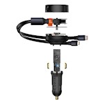 Baseus biladapter Enjoyment Retractable 2w1 30W svart med kabel 1x USB-C 1x Lightning