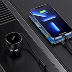 Baseus biladapter Enjoyment Retractable 2w1 30W svart med kabel 1x USB-C 1x Lightning