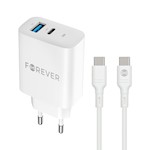 För alltid TC-07-30AC PD QC-laddare 1x USB-C 1x USB 30W vit + USB-C – USB-C-kabel 60W