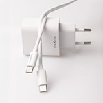 Maxlife MXTC-06-30AC PD QC-laddare 1x USB-C 1x USB 30W vit + USB-C – USB-C-kabel 60W