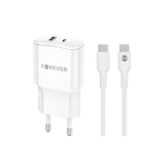 Förevigt TC-01-20AC PD QC-laddare 1x USB-C 1x USB 20W vit + USB-C – USB-C-kabel 20W