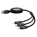 Baseus Free2Draw Uttagsbar Kristallsnabbladdningskabel USB till M+L+C 3.5A 1.1m Cluster Svart