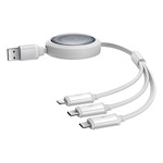 Baseus Free2Draw Uttagsbar Kristallsnabbladdningskabel USB till M+L+C 3.5A 1.1m Månvit
