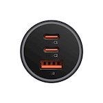 Baseus biladapter Golden Contactor Pro Triple Fast 1x USB 2x USB-C 65W mörkgrå