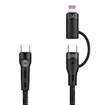 Forever 2in1-kabel USB-C – Lightning + USB-C 1,0 m 60W svart