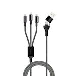 Maxlife ALLin1-kabel USB + USB-C – Lightning + 2x USB-C 1,0 m 66W svart