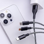 Maxlife ALLin1-kabel USB + USB-C – Lightning + 2x USB-C 1,0 m 66W svart