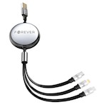 Forever 3in1-kabel USB – Lightning + 2x USB-C 1,2 m 100W svart