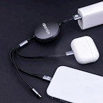 Forever 3in1-kabel USB – Lightning + 2x USB-C 1,2 m 100W svart