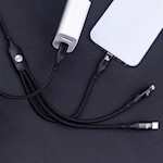 Forever 3in1-kabel USB-C – Lightning + 2x USB-C 1,2 m 60W svart
