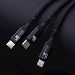 Forever 3in1-kabel USB-C – Lightning + 2x USB-C 1,2 m 60W svart