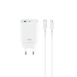 XO-väggladdare CE29 PD 20W 1x USB-C 1x USB vit + kabel USB-C – Lightning
