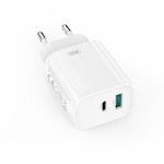 XO-väggladdare CE29 PD 20W 1x USB-C 1x USB vit + kabel USB-C – Lightning