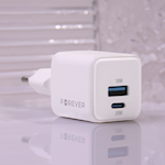 För evigt TC-08-20AC GaN PD QC-laddare 1x USB-C 1x USB 20W vit