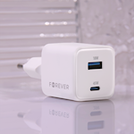 Forever TC-08-45AC GaN PD QC-laddare 1x USB-C 1x USB 45W vit