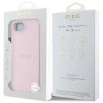 Guess HC MagSafe PU Grained Gold Ring case for iPhone 16e Pink