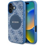 Guess HC MagSafe PU 4G Circle med klassisk logga-fodral för iPhone 16 Blå