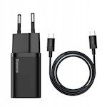 Baseus väggladdare Super Si PD 25W 1x USB-C svart + USB-C – USB-C-kabel