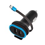 Forever CC-02 bilopladdare 2x USB 3A svart med USB-C-kabel 0,2 m