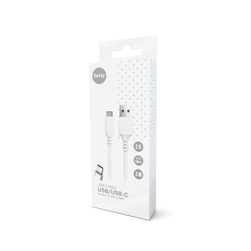 Setty cable USB - USB-C 3,0 m 2A white NEW