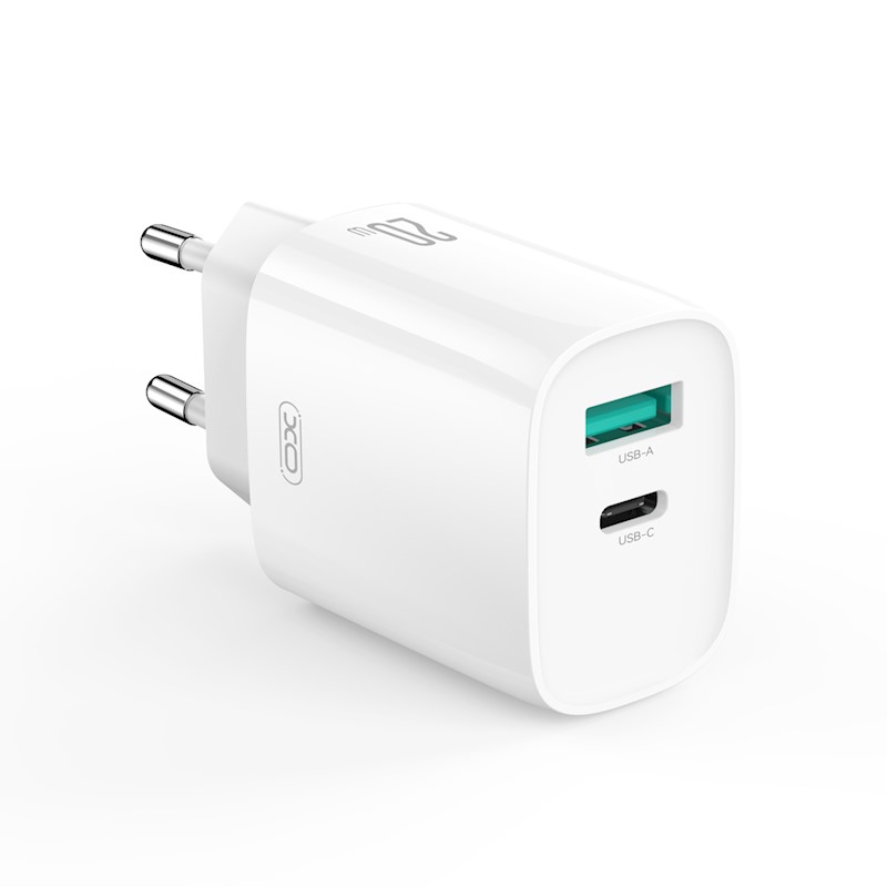 XO wall charger CE29 PD 20W 1x USB-C 1x USB white + cable USB-C - USB-C
