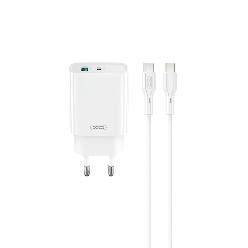 XO wall charger CE30 PD 30W 1x USB-C 1x USB white + cable USB-C - USB-C