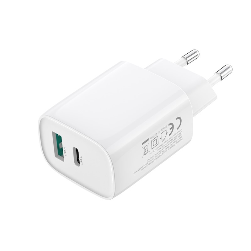 XO wall charger CE30 PD 30W 1x USB-C 1x USB white + cable USB-C - USB-C