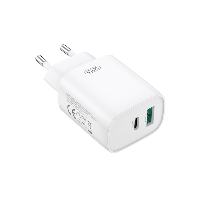 XO wall charger CE30 PD 30W 1x USB-C 1x USB white + cable USB-C - USB-C