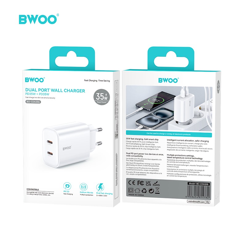 BWOO CDA206 PD 35W wall charger 1x USB-C port white