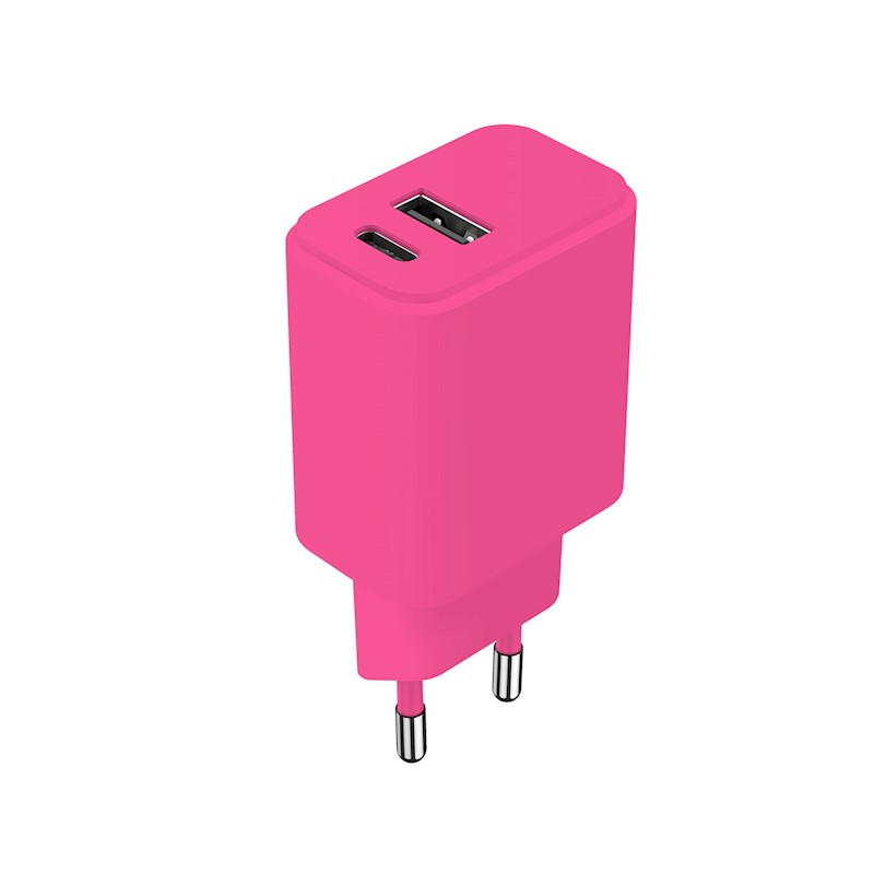 Setty charger USB + USB-C 20W LSIM-AC-206 pink