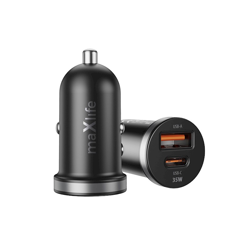 Maxlife MXCC-05 PD QC car charger 1x USB-C 1x USB 35W black