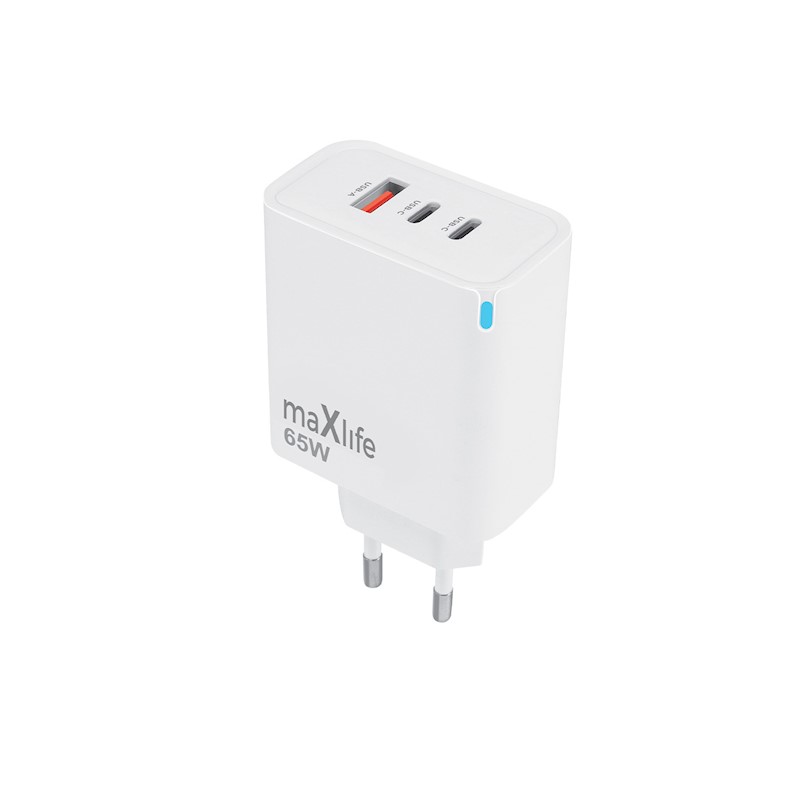 Maxlife MXTC-09-65ACC GaN PD QC charger 2x USB-C 1x USB 65W white