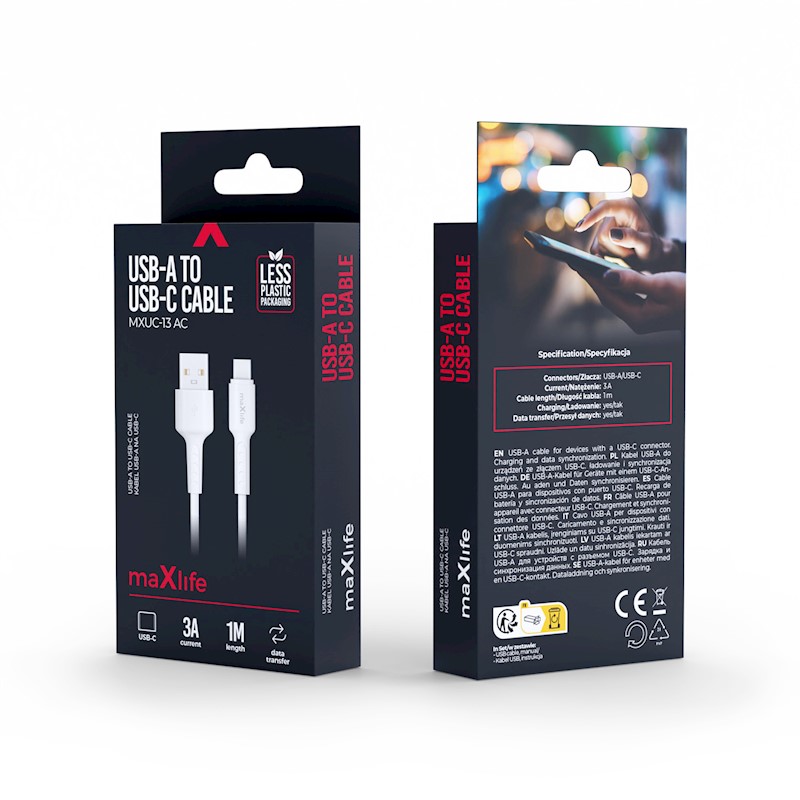Maxlife MXUC-13 cable USB-A – USB-C 1,0 m 3,0A white