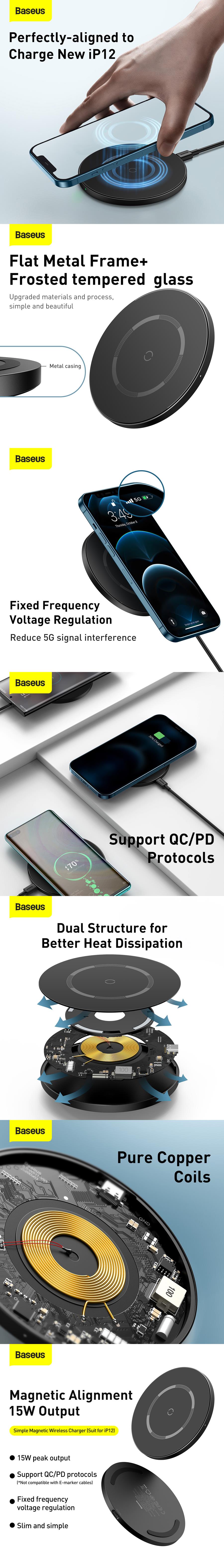 Baseus wireless charger Simple Qi EPP 15W black magnetic