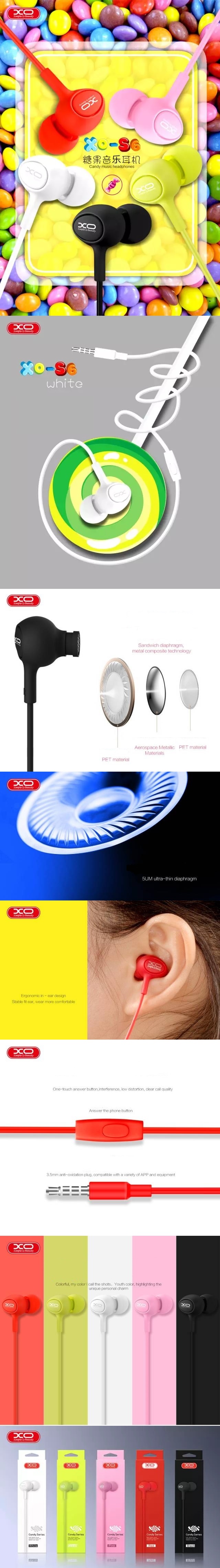 XO vezetékes fejhallgató S6 jack 3,5 mm-es fülbe helyezhető fehér