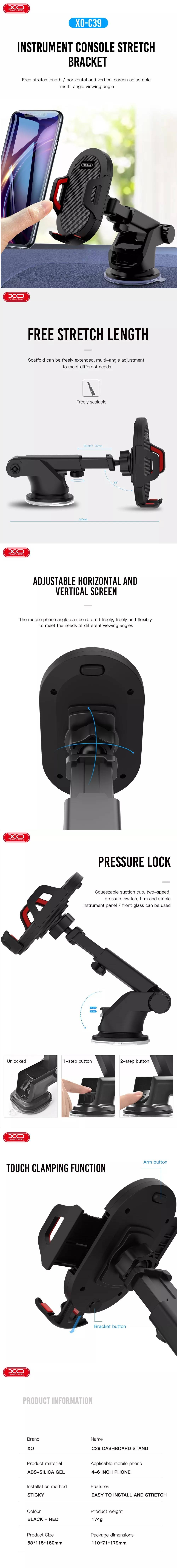 XO car holder C39 black with suction cup