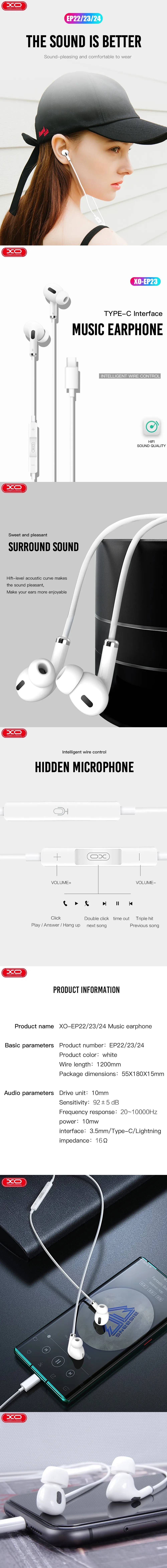 XO Wired earphones EP23 type-C white