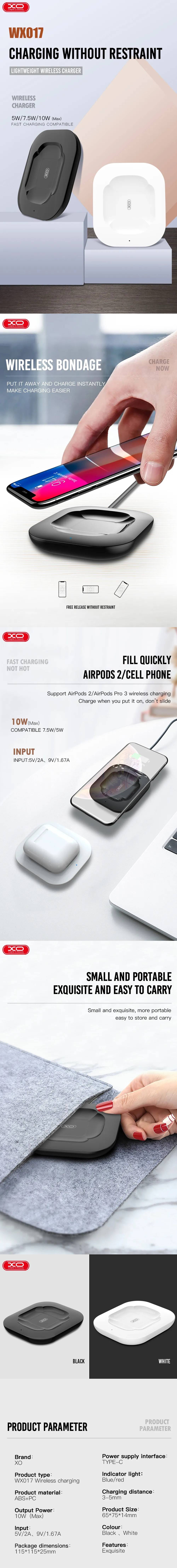 XO Wireless charger WX017 for Airpods 2 - Airpods Pro black 10W