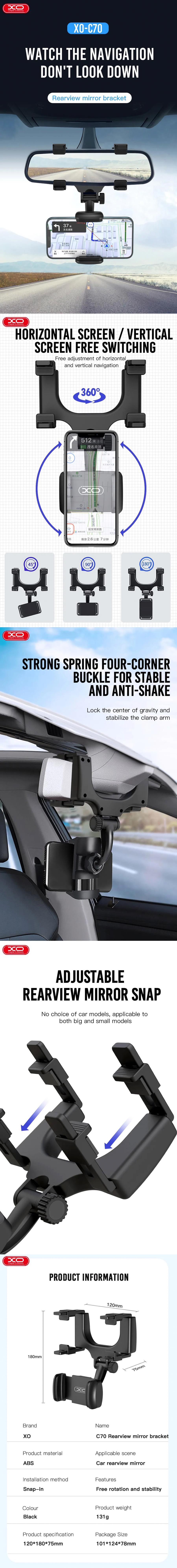 XO car holder C70 black for rearview mirror